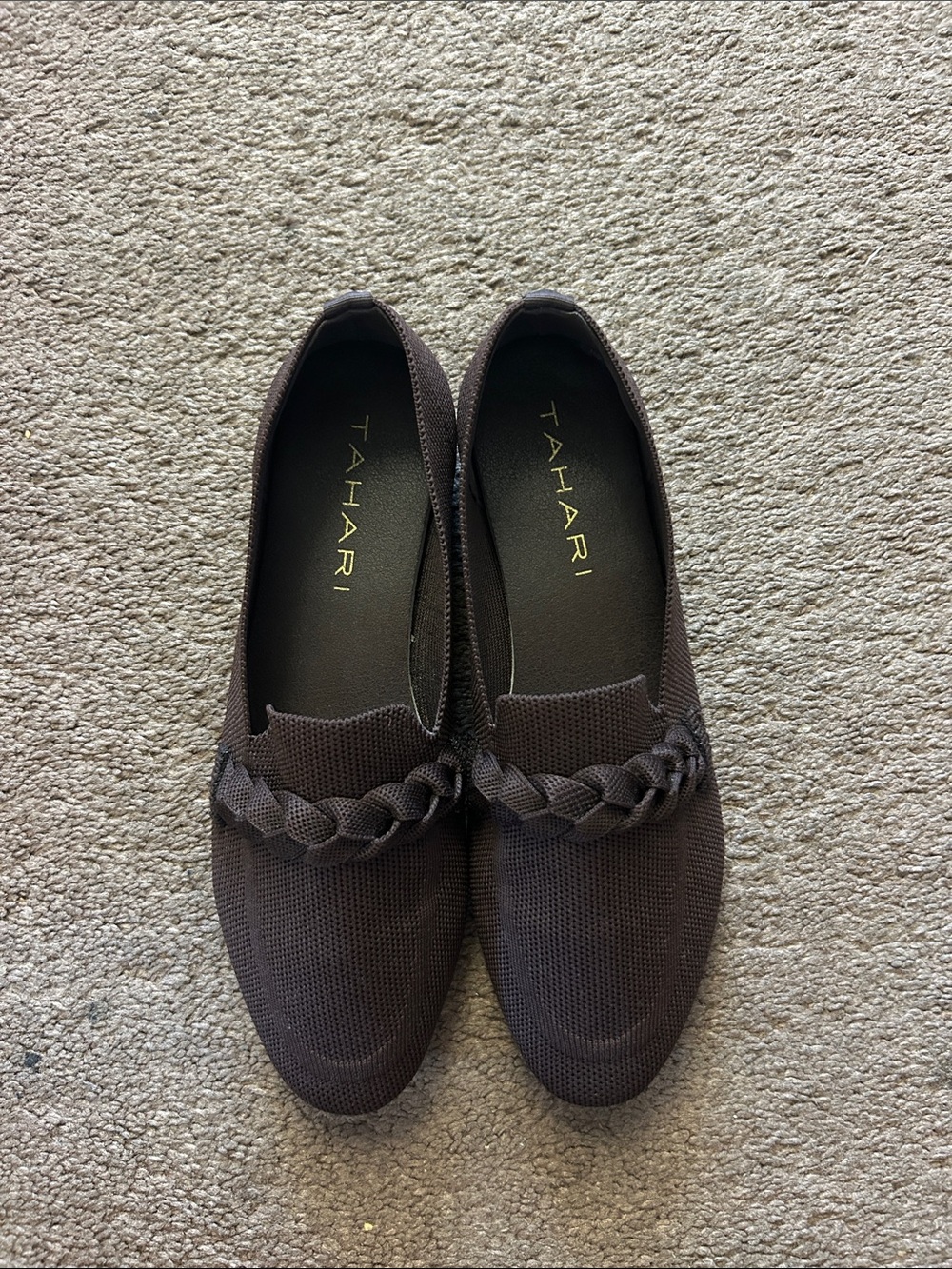 Tahari Andalusia Knit Loafers in Chocolate Brown Cushioned Memory Foam Insole